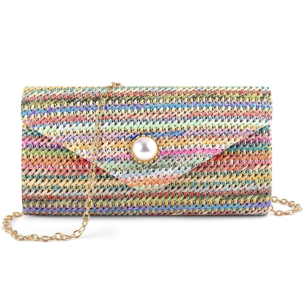 Pearl Decor Straw Clutch for Women